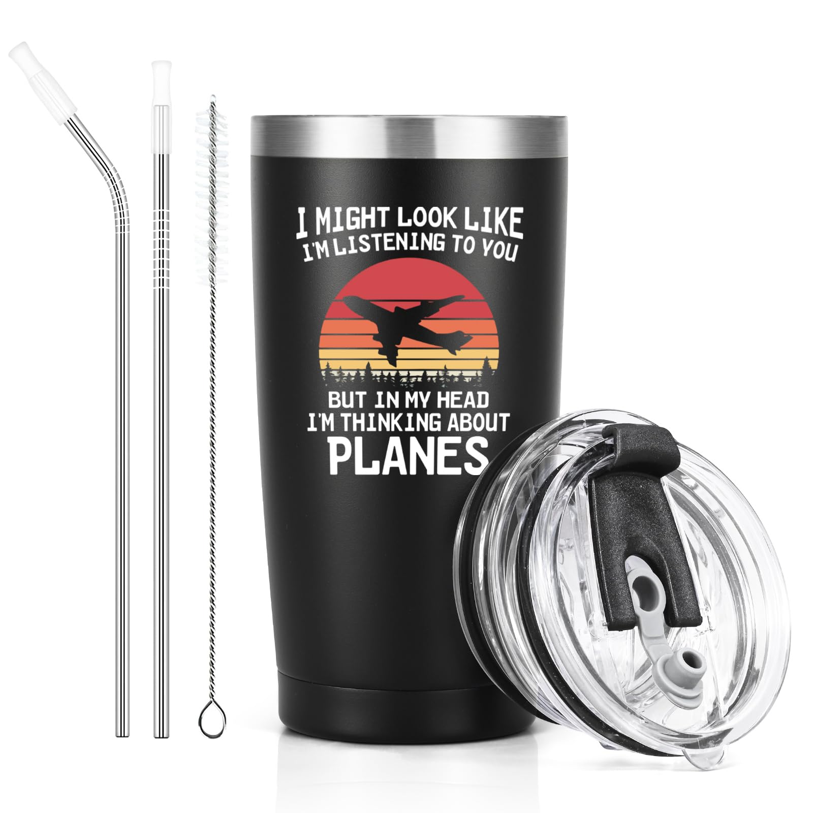 Livole Aviation Gifts for Men, Teenage Boys, Him, in My Head I’m Thinking About Planes, Christmas Gifts for Pilot, Men, Airplane, Aeroplane, Plane Enthusiast Gifts, 20oz 600ml Insulated Travel Mug
