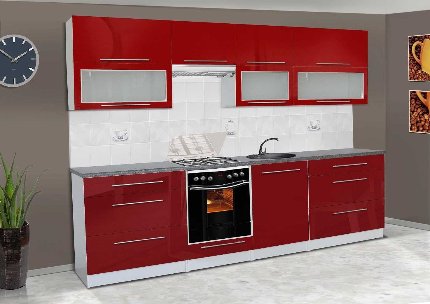 Kitchen Unit Kitchen Unit BuiltIn Kitchen Red High Gloss 280