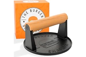The Burger Smasher™ Pre-Seasoned Heavy Duty Cast Iron Smash Burger Press Kit - Heat Resistant Burger Smasher for Griddle, Food, Chef, Meat & Cooking Press, Hamburger Smasher - 30 Patty Paper