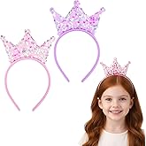 DOPENSPI 2 Pcs Birthday Sequin Princess Headband, Pink Glitter Princess Crown Headband Tiara Glitter Head Bands Elastic Sparkly Hair Accessories for Birthday Christmas Party Proms Gifts