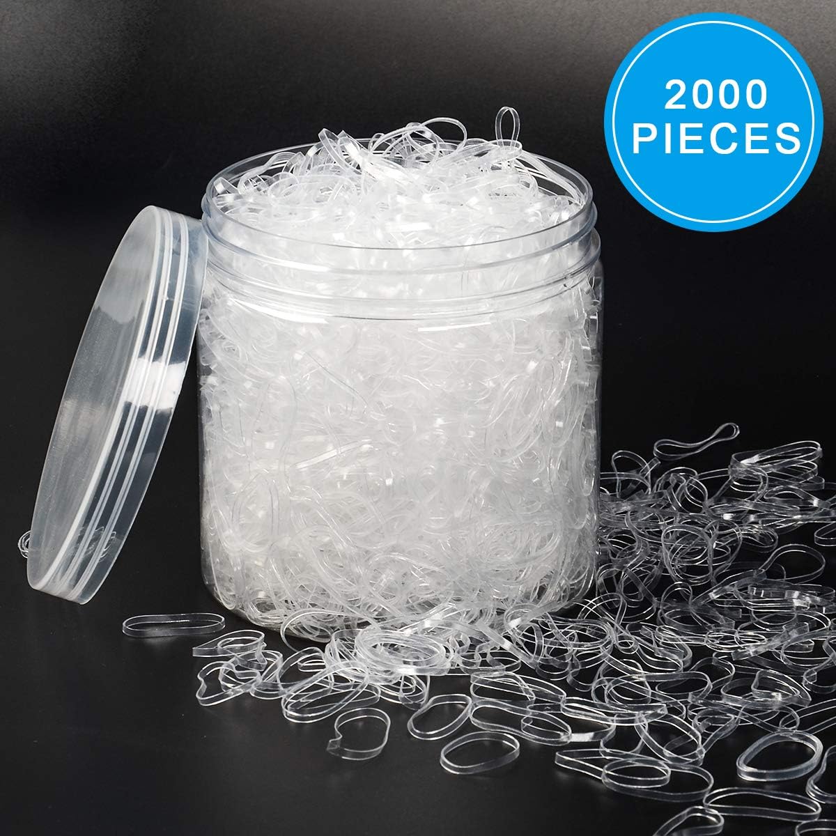 2000 PCS Clear Elastic Hair Bands, Adecco LLC Mini Rubber Hair Ties, Disposable Elastic Hair Holder with One Free Box for Girls
