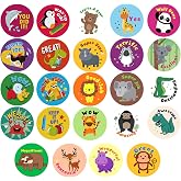 Eideos 1500 Pcs Reward Stickers for Kids 1 inch 3 Rolls Animal Stickers | Reward Stickers for Kids, 24 types Style Animal Sticker Rolls for Students School Teacher Supplies
