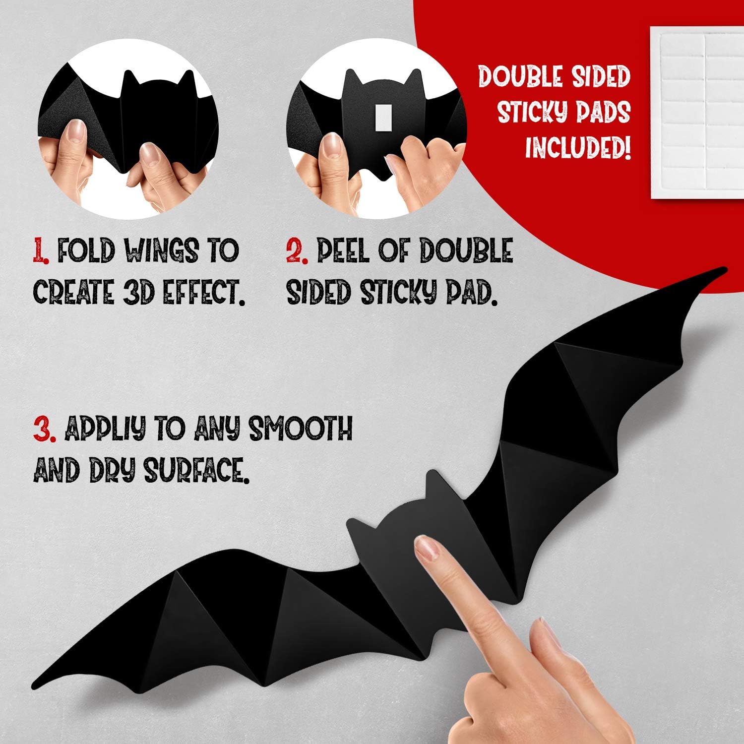Halloween 3D Bats Decoration, 4 Sizes Realistic PVC Scary Bats Window Decal Wall Stickers for DIY Home Bathroom Indoor Decoration Party Supplies: Kitchen & Dining