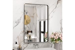 WEER Black Bathroom Mirror 20X30 Inch, Rectangular Matte Black Metal Framed Vanity Mirror, Farmhouse Bathroom Mirror with Tempered Glass, Rounded Corner, Anti-Rust (Horizontal/Vertical)