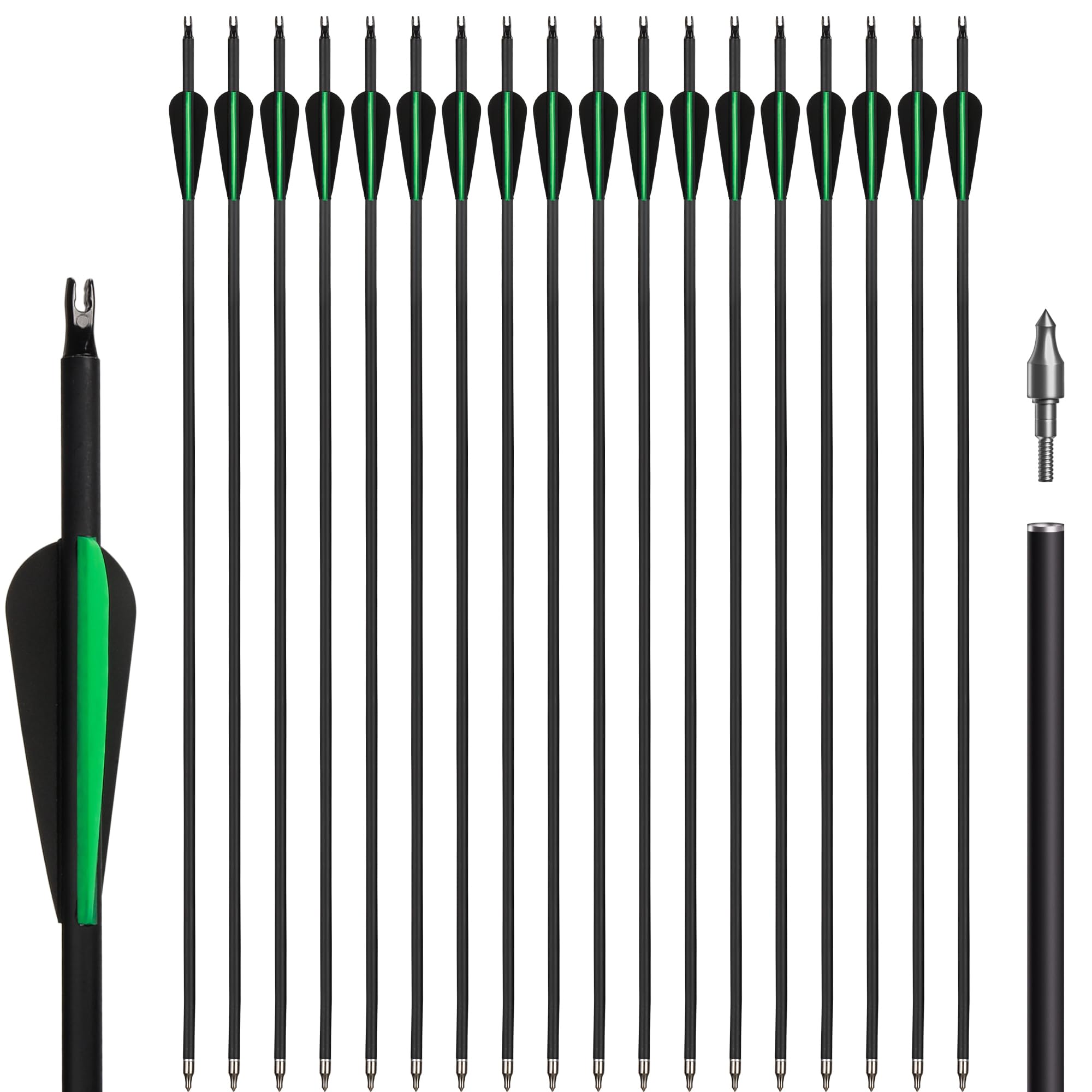 NorthSpoor 18 Pcs Archery Carbon Arrow Set, 30 Inch with Removable Arrows for Compound and Recurve Bows Practice Hunting Arrows