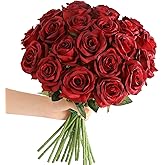 Tifuly Red Roses Artificial Flowers - 12 pcs Realistic Long Stem Fake Roses Faux Silk Flowers for DIY Bouquets Wedding Centerpieces Arrangements Home Party Decor(Burgundy)