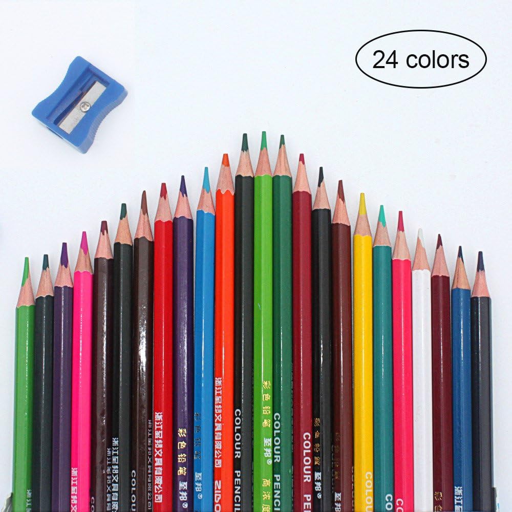 DKY Adult Coloring Colored Pencils 24 Colored Pencils with Pencil Sharpener Art Drawing for Adult Coloring Books