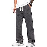 QGRSWBC Men's Casual Jeans Regular Fit Denim Pants Straight Leg Jeans Elastic Waist Drawsting Trousers