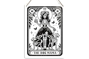 KROLLMA Funny Tarot Card Wall Art Decor Rustic Hanging Sign, Sarcastic Mom Dog Lover Gifts Skeleton Witch Stuff Wiccan Witchcraft Supplies, Farmhouse Wall Hanging Sign, Decorative Wooden Sign for Home Office