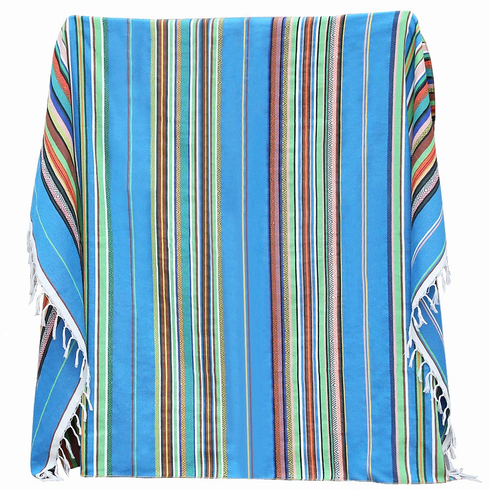 Eccbox 84 X 59 Inch Large Serape Blanket With Assorted Bright Colors - Mexican Tablecloth for Wedding Party Decorations (Jacquard Blue)