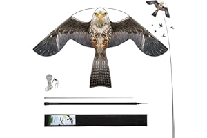 Flerigh Bird Hawk Flying Kite with Pole Crops Farm Protector Bird Scarer Flying Kite with 4m Pole-Style B
