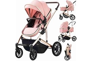 ARLIFO Baby Stroller Newborns and up 2-in-1 Infant Newborn Toddler Pram Convertible Foldable Standard Baby Carriage for 0-36 Months Old Babies (Pink Gold)