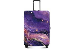 FOREVER QUEEN Luxury Purple Gold Marble Luggage Cover Suitcase Protector Suitcase Cover Anti-Scratch,Stretchable Bag Cover Washable Durable Polyester