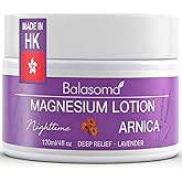 Balasoma Nighttime Magnesium Lotion with Arnica– Magnesium Cream for Sleep – Potent Magnesium Formula Soothes Muscles & Joints, Apply to Legs & Feet Before Bed – Moisturizing, Non-Greasy