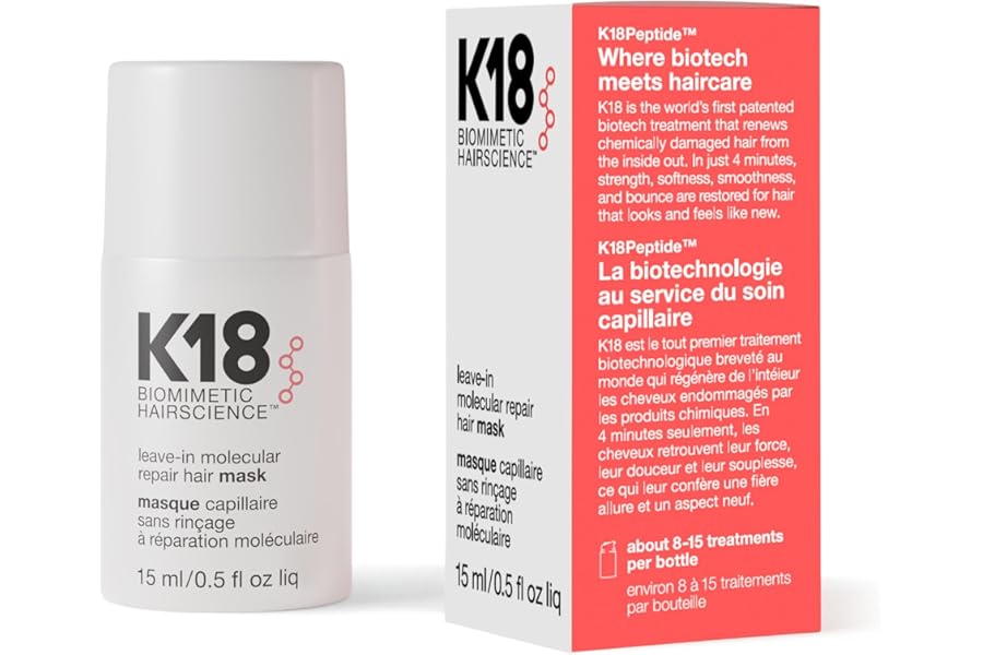 K18 Leave-In Molecular Repair Hair Mask, Patented, Lasting Repair For Dry, Frizzy, Damaged Hair, Reverse Damage In 4 Minutes 