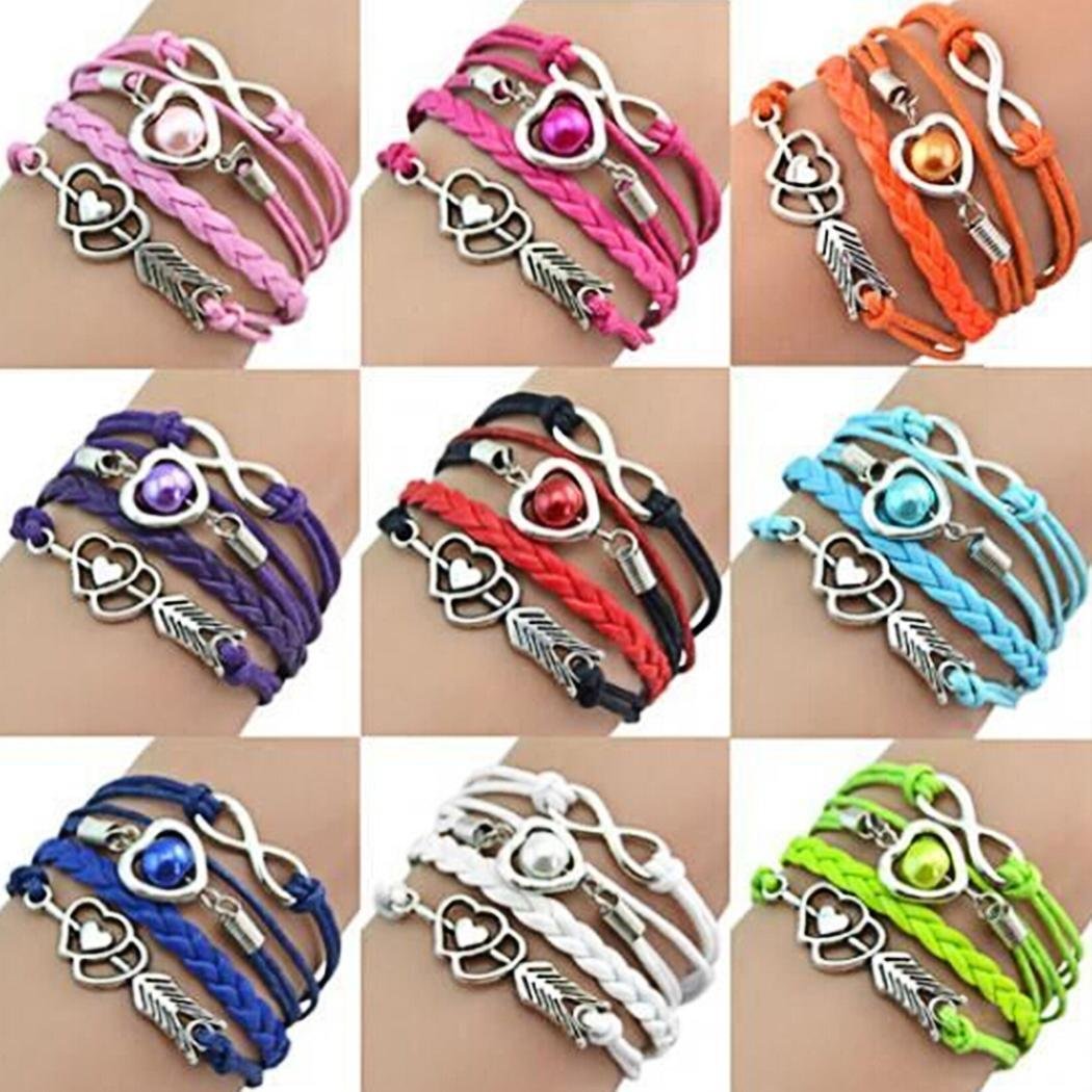 IEnkidu Women Vintage Style Love Infinity Friendship Multilayer Synthetic Leather Braided Bracelet (White)