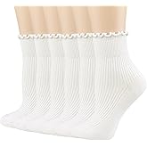 Mcool Mary Women's Ruffle Socks,Casual Cute Ankle Breathable Knit Cotton Soft Frilly Crew Socks for Women 6 Pack