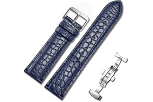 MOREANBELT Moran Quick Release Alligator Leather Watch Band Deployment Butterfly Buckle 18mm 19mm 20mm 21mm 22mm 24mm Replacement Genuine Crocodile Leather Loop SmartWatch Strap for Men Women
