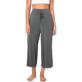BAMBOO COOL Women Pajama Pants High Waisted Wide Leg Lounge Sleep Bottoms Light Weight Casual Yoga Capri Pants