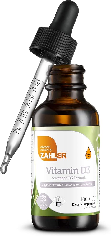 Zahler Vitamin D3 Liquid Vitamin D Drops Certified Kosher 1000iu