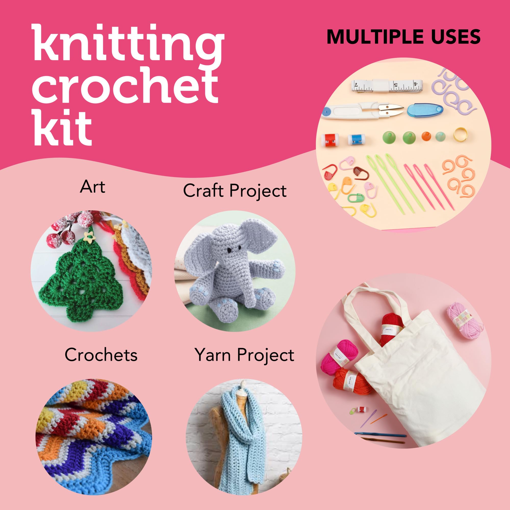 Incraftables Crochet Kit for Beginners – 85 Piece Beginner Crochet Kit for Adults & Kids with Yarn, Hooks, Accessories & Bonus Tote Bag Organizer – Learn to Crochet with Complete Starter Set