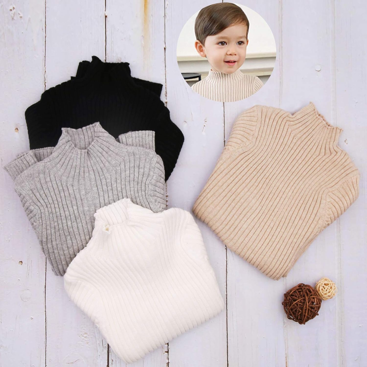 BAVST Kids Baby Boys Sweater Toddler Long Sleeve Cotton Knitted Pullover Sweaters Twisted Slim Fit Turtleneck for 6M-5T: Clothing
