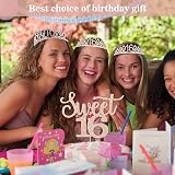 Amosking Sweet 16 Birthday decorations kit Rose Gold Crown Sash Cake Topper view 7