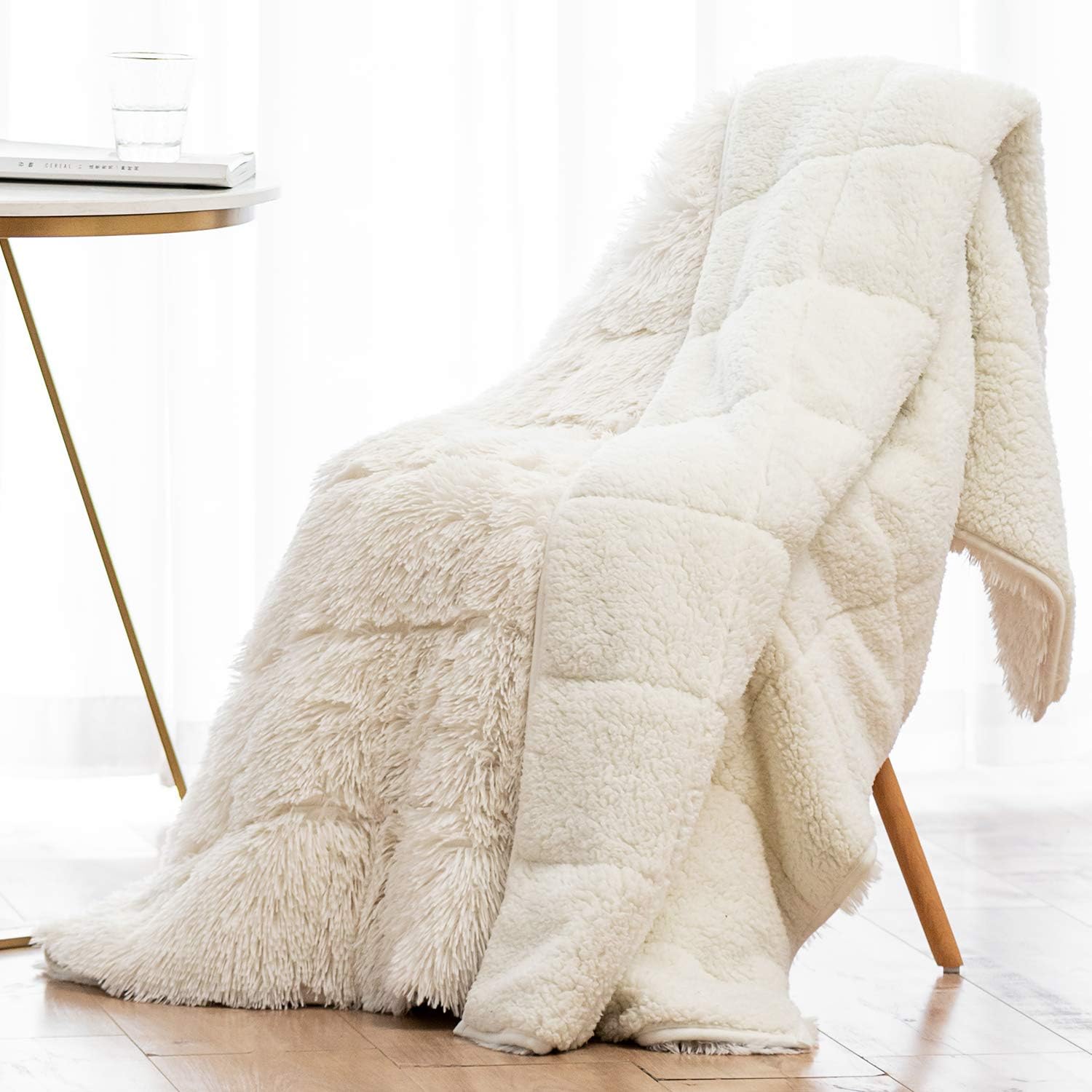 Wemore Shaggy Long Fur Faux Fur Weighted Blanket, Cozy and Fluffy Plush