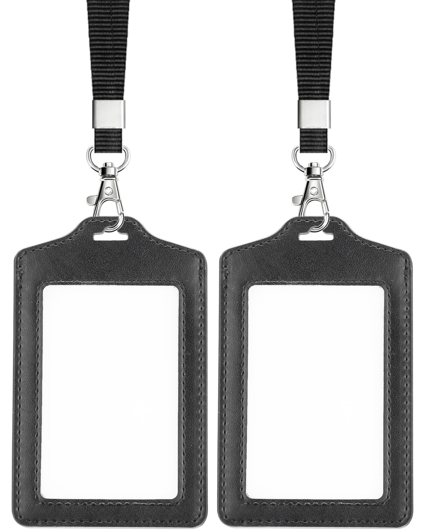 Teskyer 2 Pack Double Sided Clear Badge Holder, ID Card Holders, with Nylon Lanyard, for Work, Business, Oyster Card, Bus, Pass, Black