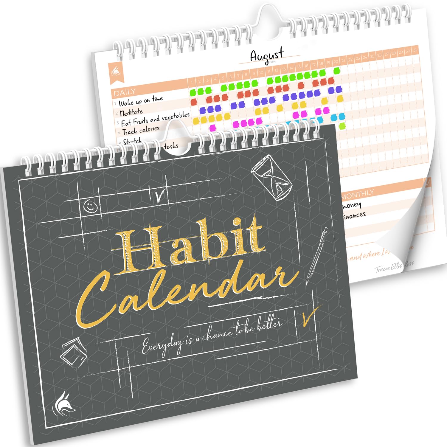 Clever Fox Habit Calendar – Inspirational Habit Tracker for Atomic Habits – Colorful Habit & Goal Planner Journal to Boost Productivity & Become Your Best Self – 24 Months, 25.5 x 20.5cm - Black