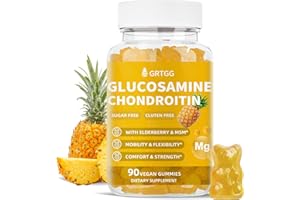 GRTGG Glucosamine Chondroitin Gummies with MSM & Elderberry Extra Strength 3000MG - Joint Support, Antioxidant Immune Support Supplement for Adults, Men & Women - 90 Pineapple Gummies