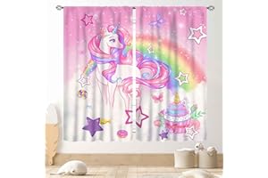 TKUYO Unicorn Curtains for Girls Bedroom, Ombre Rainbow Pink Gold Princess Unicorn Colorful Blackout Drpaes for Girls Kids Baby Room Living Room Nursery Window Treatments 2 Panels Sets, 42"x54" Inch