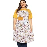 Sanlykate Extra Large Canvas Cotton Apron for Men & Women, Plus Size Durable Aprons with 2 Pockets, Adjustable Bib Machine Washable Oversized Aprons for Baking, Cooking, Painting - Pink Rose