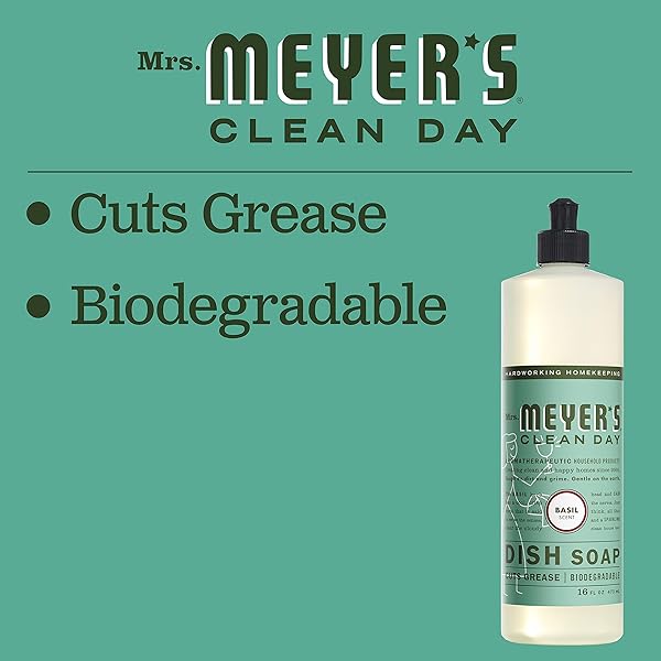 MRS. MEYER’S CLEAN DAY LIQUID DISH SOAP, BIODEGRADABLE FORMULA, BASIL, 16 FL. OZ