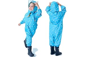 Fewlby Kids Toddler Rain Suit for boys girls One Piece Hoodie Zipper Waterproof Rain Jacket 1-10 years S-XXL Size