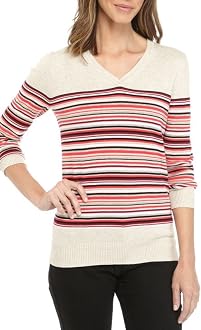 Kim Rogers Women's Cable V-Neck Striped 