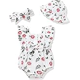 Renotemy Baby Girl Clothes Infant Summer Romper Cotton Linen Newborn Essentials Photography Preemie Outfits with Hat&Headband