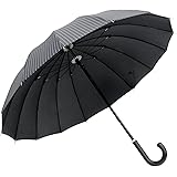 煌(kirameki) 高強度16本骨耐風傘 ナイトブラック&times;ストライプ 【直径108cmのジャンボサイズ/専用ギフトボックス入り/選べる10カラー/デュポン社製撥水テフロン加工】