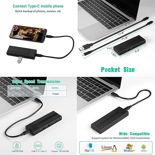 NVME SATA SSD Enclosure with Docking Station RTL9210B Chip