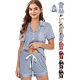 WJing Yi Jia 3Pcs Soft Pajamas Set for Women XS-XXL Womens Pajama Sets Button Down Sleepwear Nightwear Pj set Lounge Set Pjs
