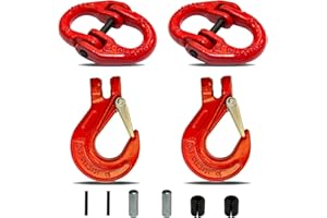 HENBOW 3/8" Clevis Slip Hook and Chain Connector Link,G80 Tow Trailer Safety Hook and Hammerlock Coupling Link,6900Lbs Working Load Limit for Lifting&Towing，Red(2 Hooks and 2 Connector Link)