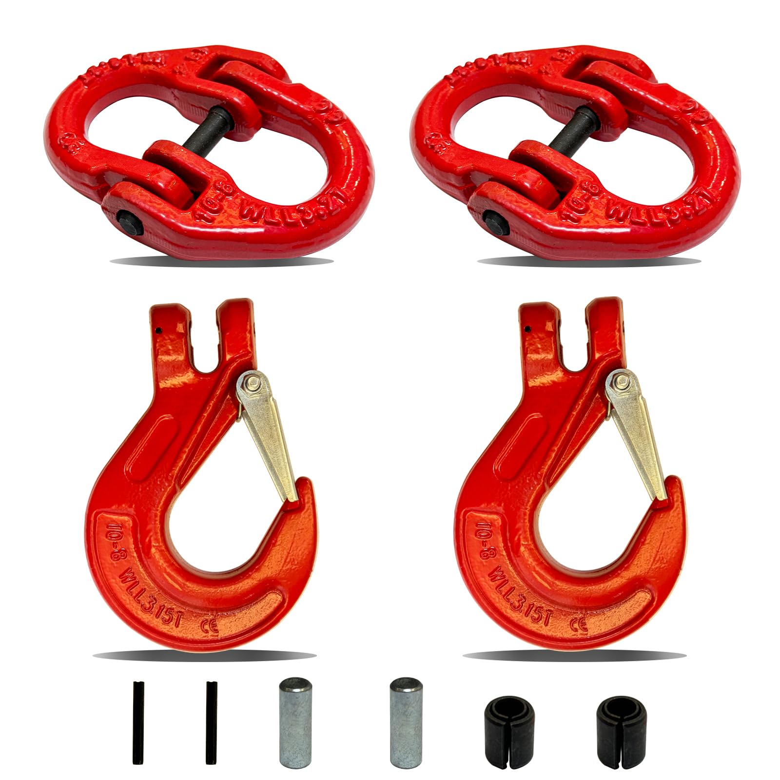 Photo 1 of HENBOW 3/8" Clevis Slip Hook and Chain Connector Link,G80 Tow Trailer Safety Hook and Hammerlock Coupling Link,6900Lbs Working Load Limit for Lifting&Towing?Red(2 Hooks and 2 Connector Link)