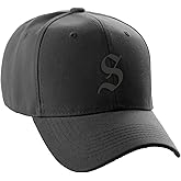 Daxton Structured Baseball Hat Cap Curved Visor Black Old English Font Alphabet A to Z