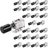 DIYhz 25 Pcs 6 Pin Push Button Switch PS-22F02-NF DPDT 2P2T DC 12V 3A Mini Power Switch with Black Cap for PCB Electronic DIY Projects