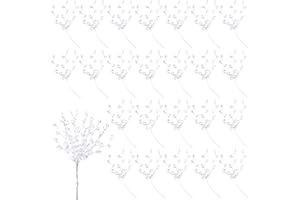 BEIQIYA 25pcs Acrylic Crystal Flower Branches, Artifial Bead Drop Bouquets, Glitter Floral Acrylic Picks Arrangement for Wedding Christmas Thanksgiving Day Home Office Table Top Decortaion- White