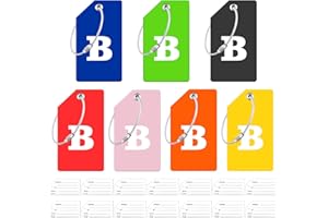 ZFAMYZH 7 Pack Initial Luggage Tag, Silicone Luggage Tags for Suitcases with 14 Name ID Card Perfect to Quickly Spot Luggage Suitcase (B)