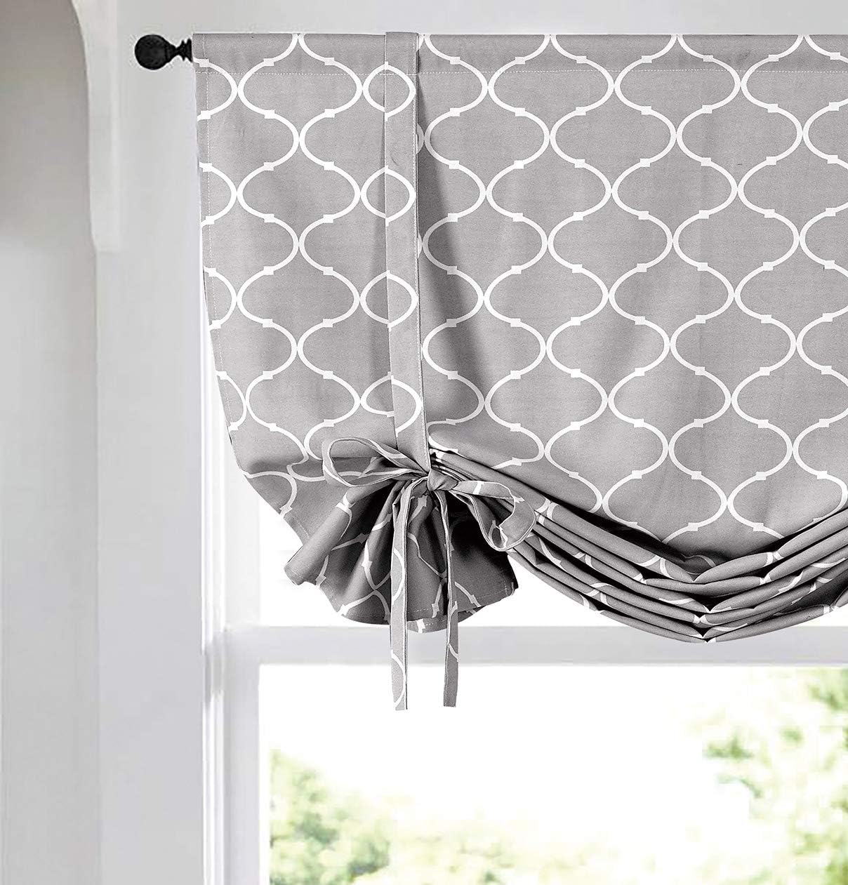 Amazon Com Shabby Farmhouse Flax Linen Styled Trellis Clover Window Curtain Tie Up Shade Valance Assorted Colors Gray Home Kitchen