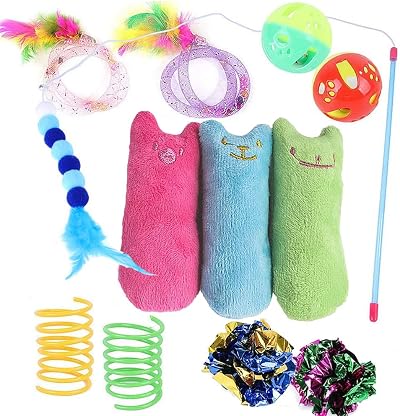 Speedy Panther 12 Pcs Cat Toys Indoor Plush Catnip Teaser Wand Spring Kit