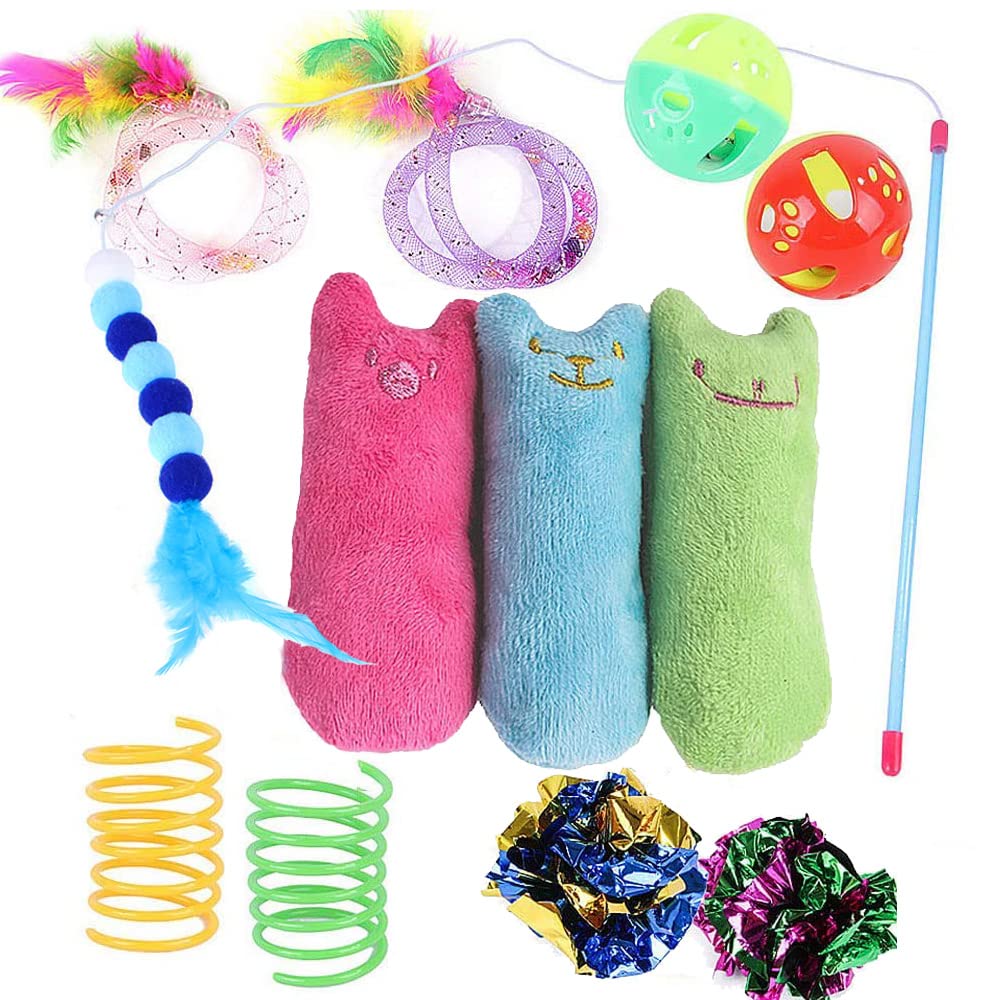 Speedy Panther 12 Pcs Cat Toys for Indoor Cats Kitten Plush Catnip Toy Cat Teeth Cleaning Toys Interactive Cat Feather Teaser Wand Spring Toy