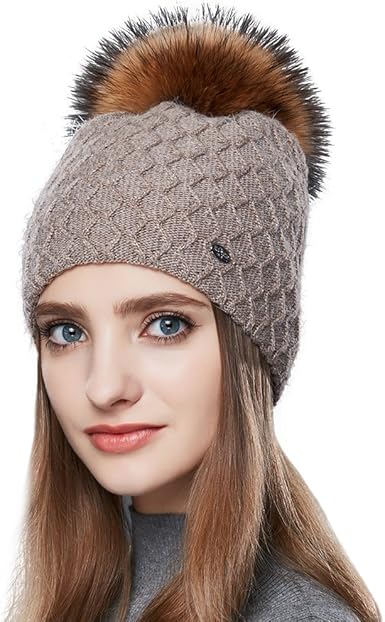 womens khaki bobble hat